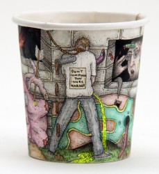 3. C&C Gallery - Paul westcombe - its the size of ones will which determines succes- Watercolour, Pen and Ink on used paper cup. 6cm x 4cm jpg